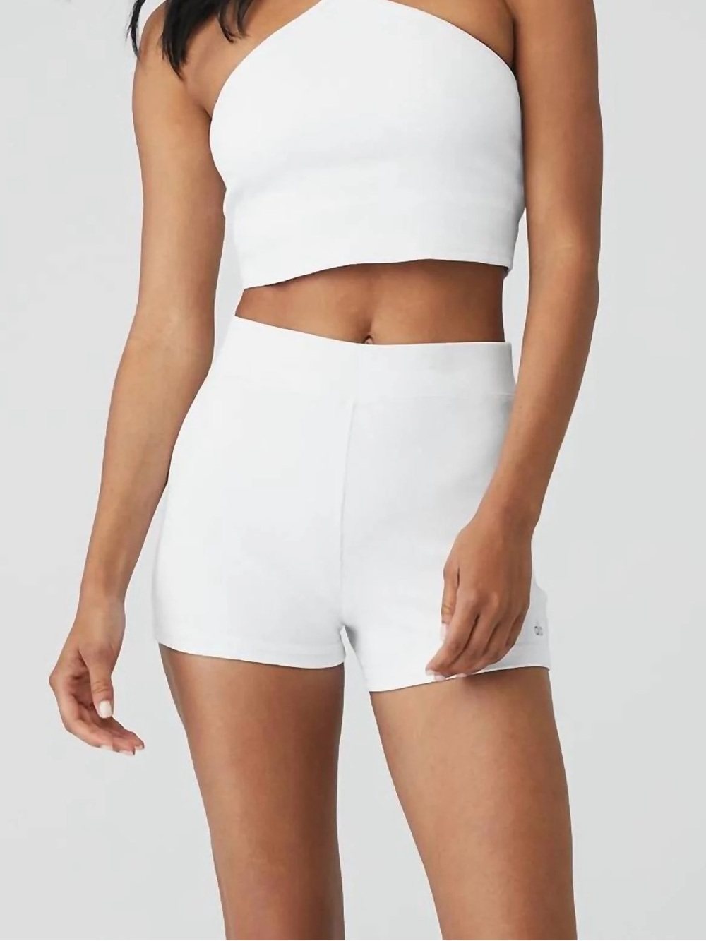NWT Alo Yoga Goddess Ribbed High Waist Hot Short White XS